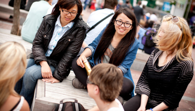 Students relaxing in Aotea Square